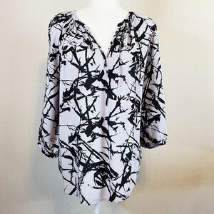 Ava Christine Abstract Purple Black Flowy Balloon Sleeve Popover Shirt Size XL